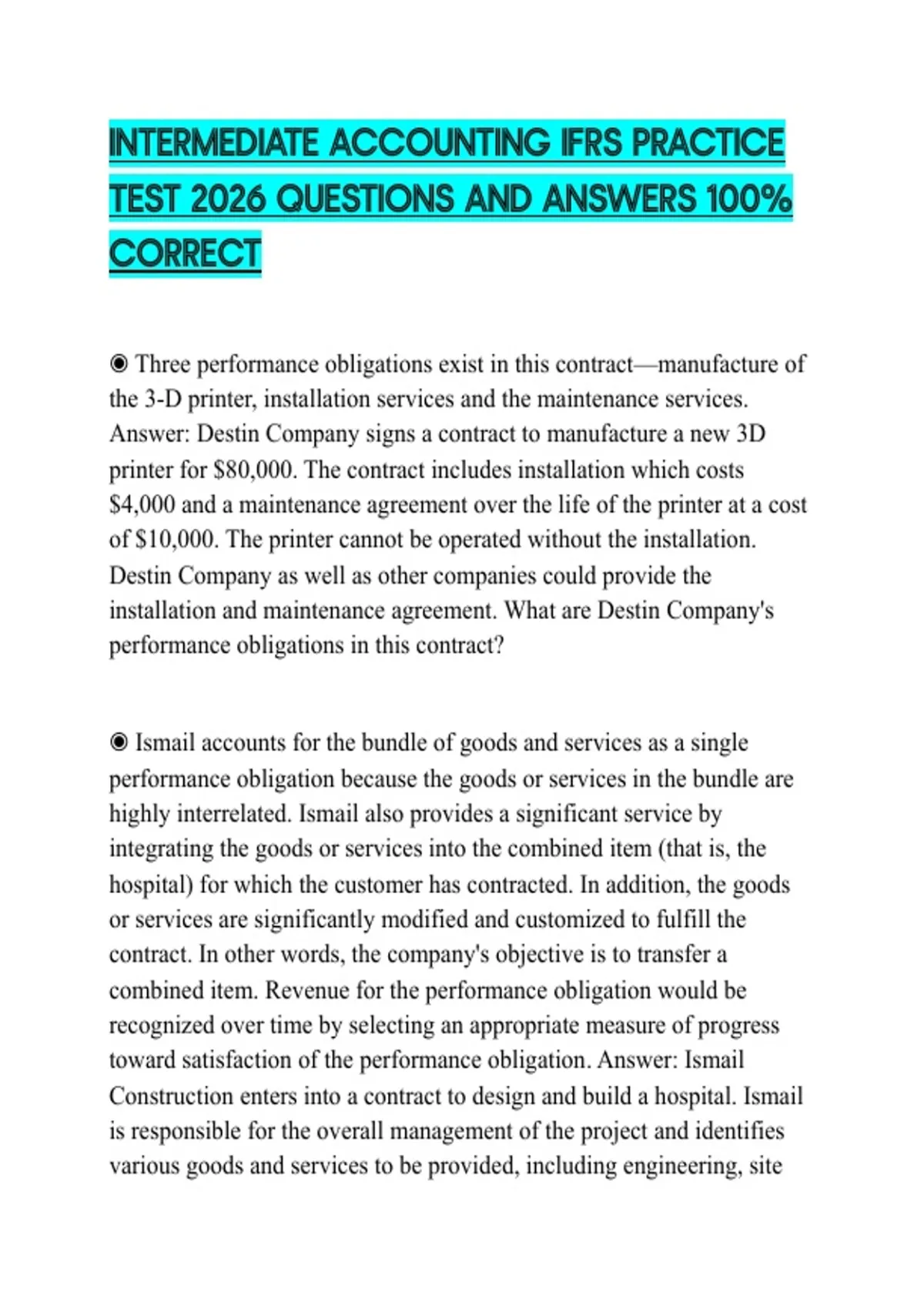Ifrs Questions INTERMEDIATE ACCOUNTING IFRS PRACTICE TEST 2026 QUESTIONS AND ANSWERS ...