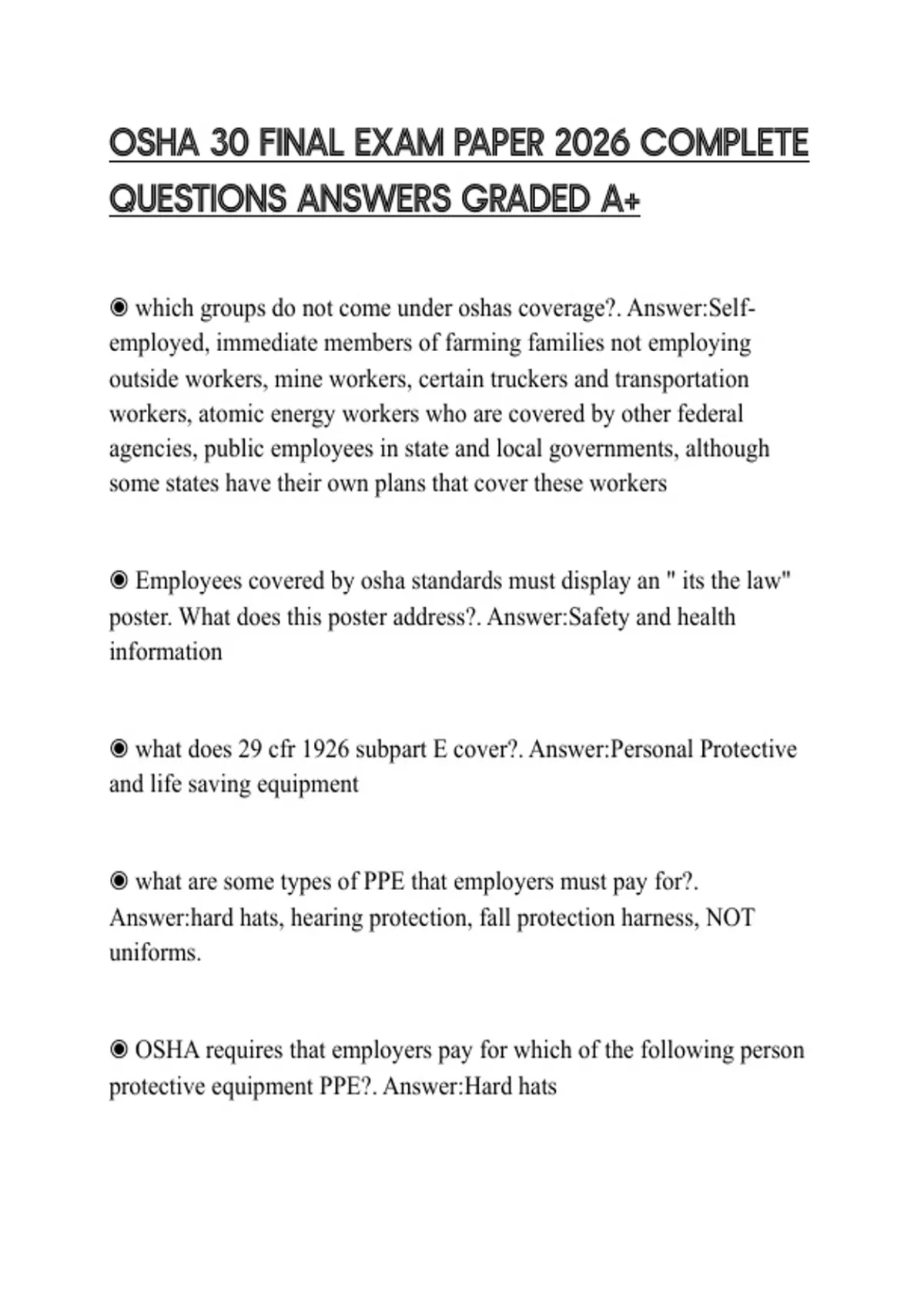 OSHA 30 FINAL EXAM PAPER 2026 COMPLETE QUESTIONS ANSWERS GRADED A+ ...