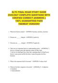 SLTC FINAL EXAM STUDY GUIDE  2026&sol;2027 COMPLETE QUESTIONS WITH  VERIFIED CORRECT ANSWERS &vert;&vert;  100&percnt; GUARANTEED PASS  <NEWEST VERSION> 