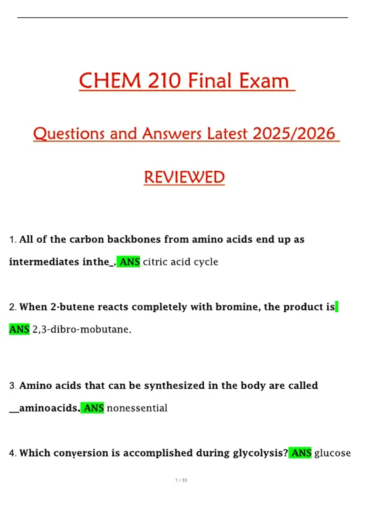 CHEM 210 Module 6 Exam Newest Complete Questions and Answers Latest ...