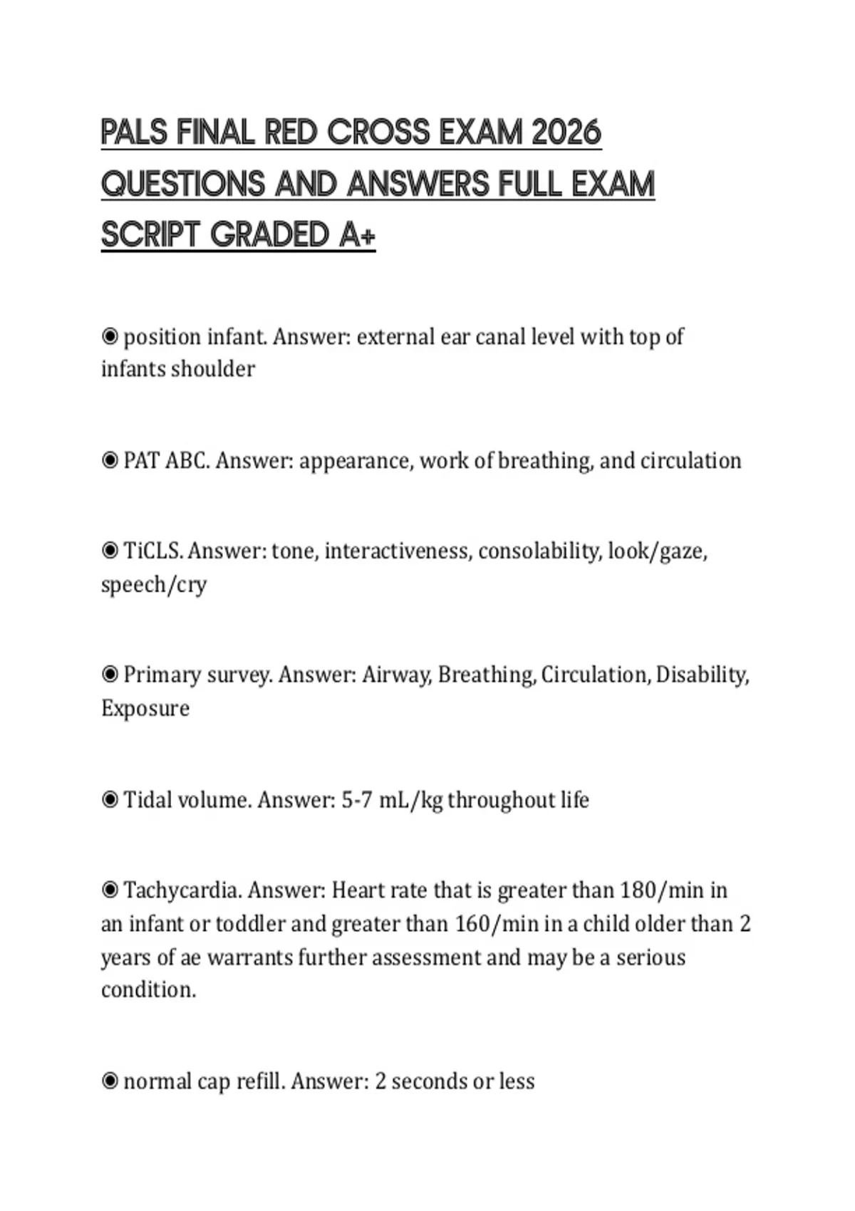 PALS FINAL RED CROSS EXAM 2026 QUESTIONS AND ANSWERS FULL EXAM SCRIPT ...