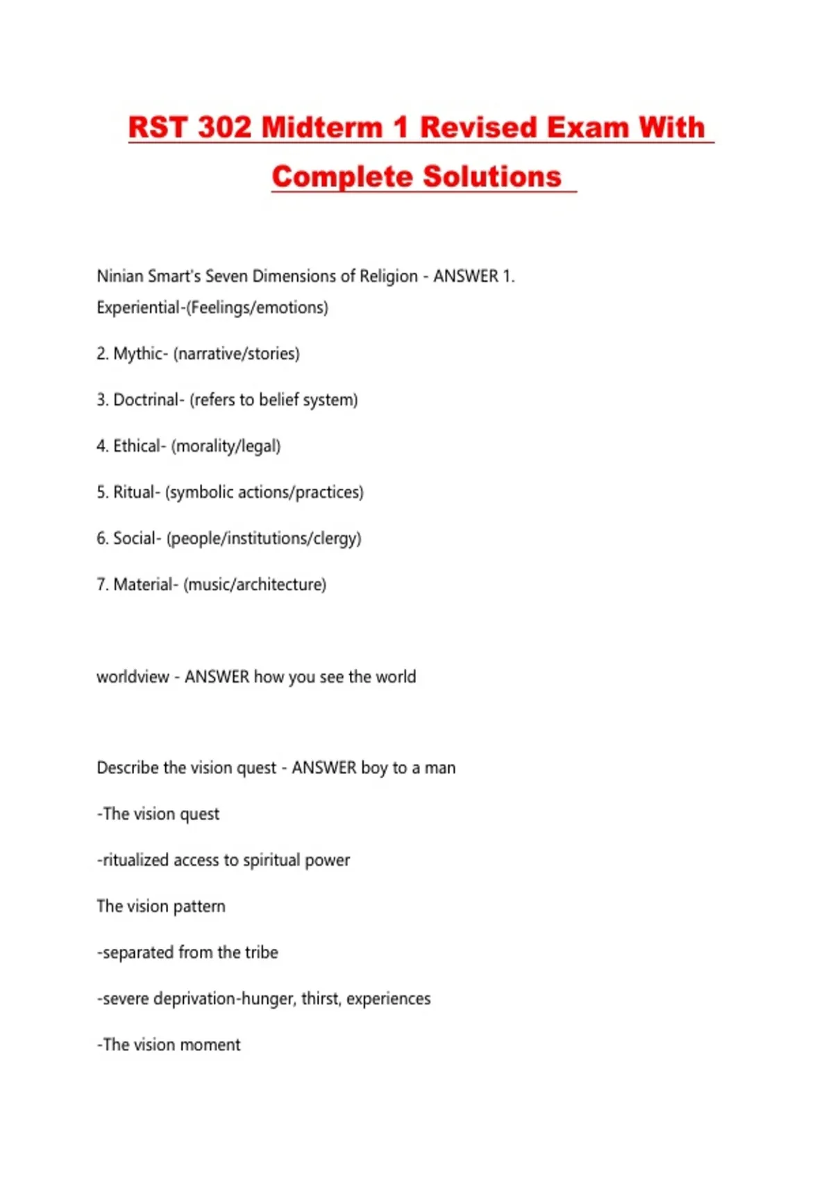 RST 302 Midterm 1 Revised Exam With Complete Solutions - RST 302 ...