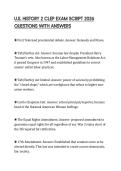 U&period;S&period; HISTORY 2 CLEP EXAM SCRIPT 2026 QUESTIONS WITH ANSWERS