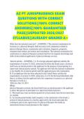 AZ PT JURISPRUDENCE EXAM QUESTIONS WITH CORRECT SOLUTIONS&vert;&vert;100&percnt; CORRECT ANSWERS&vert;&vert;100&percnt; GUARANTEED PASS&vert;&vert;USPDATED 2026&sol;2027 SYLLABUS&vert;&vert;ALREADY GRADED A&plus;