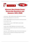 Missouri Real Estate Exam&colon; Ownership Questions and Answers 100&percnt; PASS