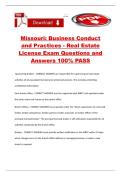 Missouri&colon; Business Conduct and Practices - Real Estate License Exam Questions and Answers 100&percnt; PASS