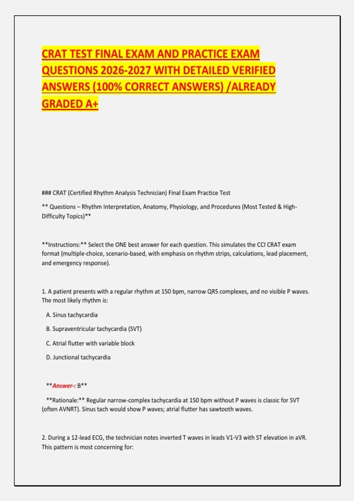 CRAT TEST FINAL EXAM AND PRACTICE EXAM QUESTIONS WITH DETAILED VERIFIED ...