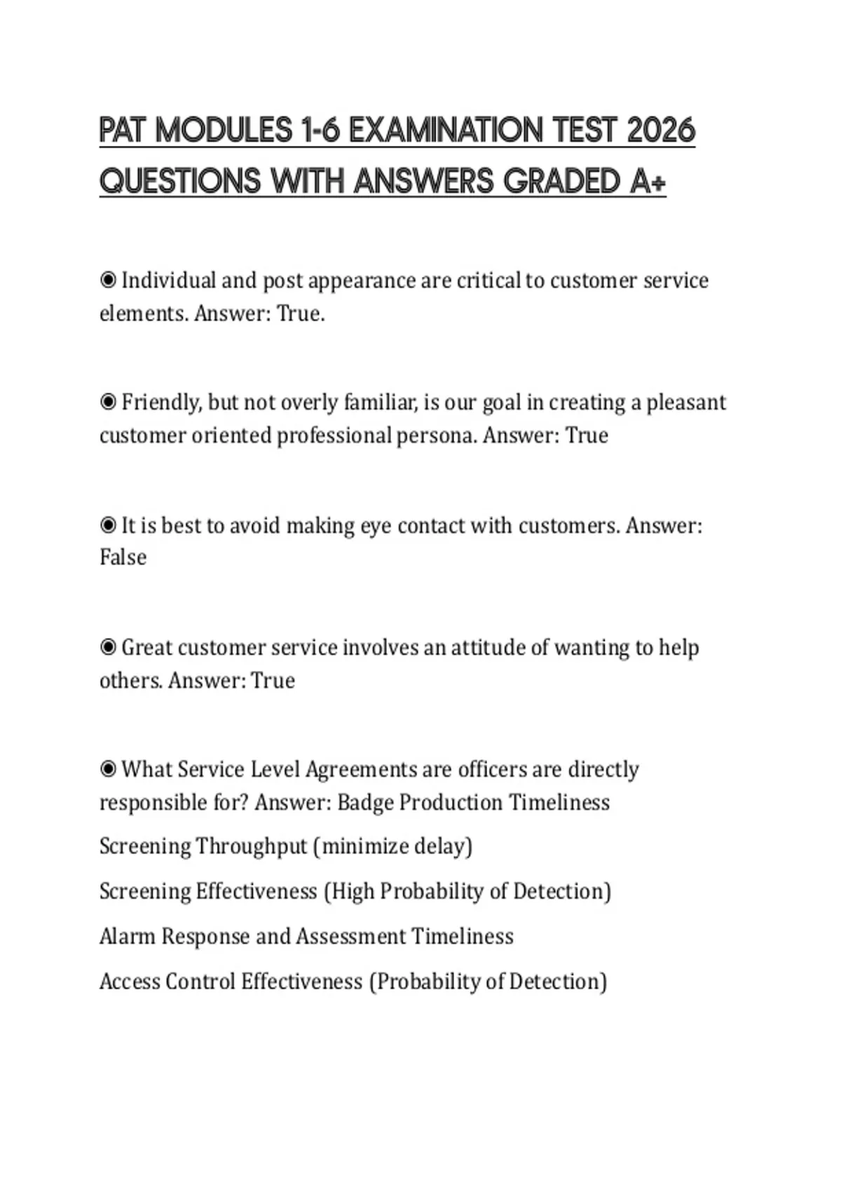 PAT MODULES 1-6 EXAMINATION TEST 2026 QUESTIONS WITH ANSWERS GRADED A+ ...