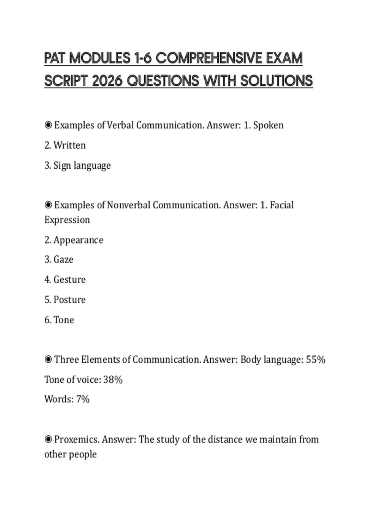 PAT MODULES 1-6 COMPREHENSIVE EXAM SCRIPT 2026 QUESTIONS WITH SOLUTIONS ...
