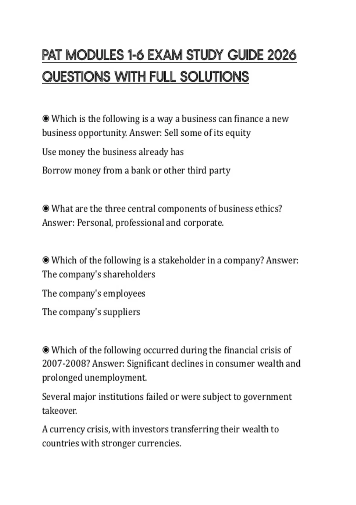 PAT MODULES 1-6 EXAM STUDY GUIDE 2026 QUESTIONS WITH FULL SOLUTIONS ...