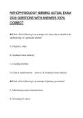 PATHOPHYSIOLOGY NURSING ACTUAL EXAM 2026 QUESTIONS WITH ANSWERS 100&percnt; CORRECT