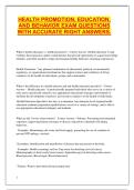 HEALTH PROMOTION&comma; EDUCATION&comma; AND BEHAVIOR EXAM QUESTIONS WITH ACCURATE RIGHT ANSWERS&period;