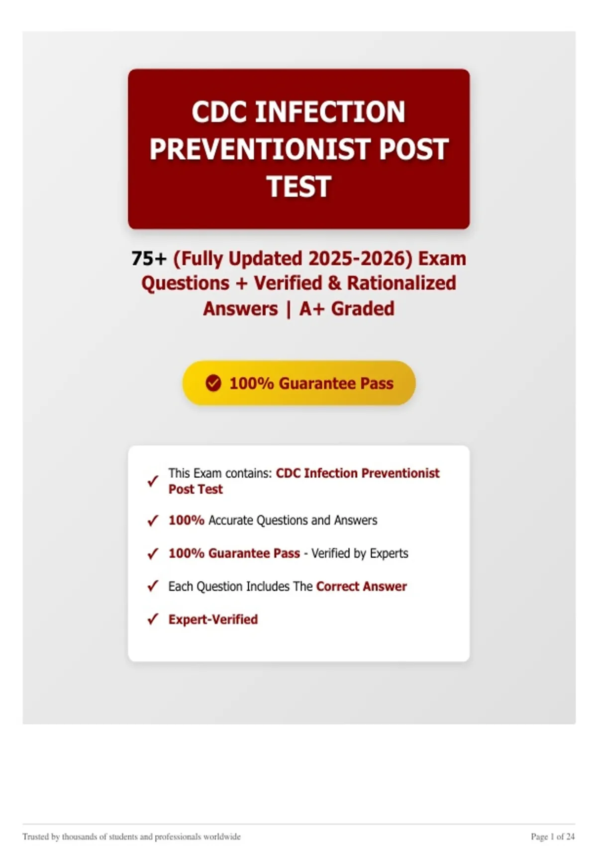 CDC Infection Preventionist Post Test – 75+ Fully Updated Exam ...