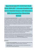 Texas Penal Code - TEXAS LAW EXAM STUDY GUIDE ACCURATE QUESTIONS AND CORRECT DETAILED ANSWERS WITH RATIONALES &vert;&vert; 100&percnt; GUARANTEED PASS <BRAND NEW VERSION>