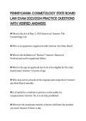 PENNSYLVANIA COSMETOLOGY STATE BOARD LAW EXAM 2023&sol;2024 PRACTICE QUESTIONS WITH VERIFIED ANSWERS