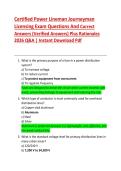 Certified Power Lineman Journeyman  Licensing Exam Questions And Correct  Answers &lpar;Verified Answers&rpar; Plus Rationales  2026 Q&A &vert; Instant Download Pdf 