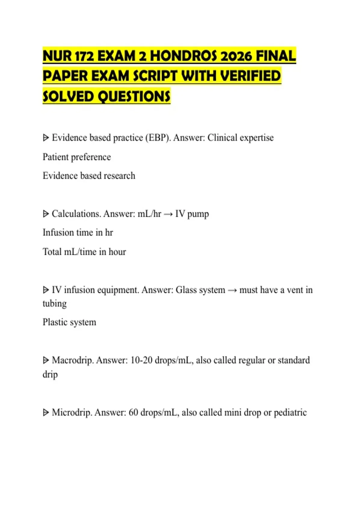 NUR 172 EXAM 2 HONDROS 2026 FINAL PAPER EXAM SCRIPT WITH VERIFIED ...