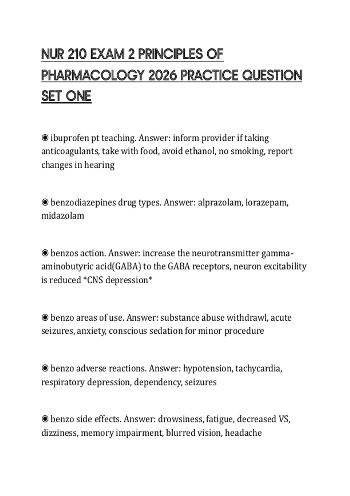 NUR 210 EXAM 2 PRINCIPLES OF PHARMACOLOGY 2026 PRACTICE QUESTION SET ...