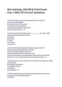 Microbiology 225 MCQ Final Exam Part 1 With All Correct Solutions