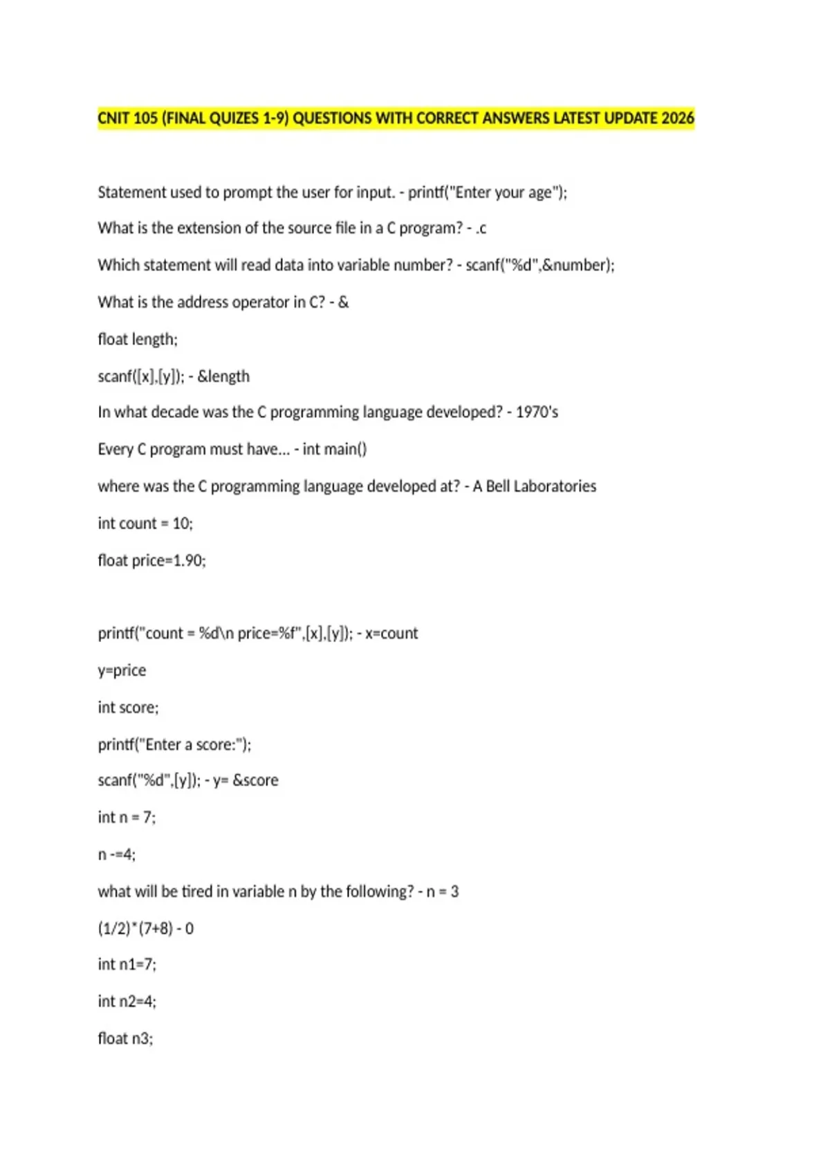 CNIT 105 BUNDLED QUESTIONS WITH CORRECT ANSWERSV LATEST UPDATE 2026/ ...