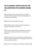 PSY 103 MIDTERM 1 REVIEW PRACTICE TEST 2026 QUESTIONS WITH ANSWERS GRADED A&plus;