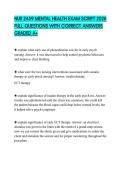 NUR 2459 MENTAL HEALTH EXAM SCRIPT 2026 FULL QUESTIONS WITH CORRECT ANSWERS GRADED A&plus;