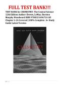 TEST BANK for CHEMISTRY&colon; The Central Science 12th Edition Author&colon; Brown&comma; LeMay&comma; Bursten Murphy Woodward ISBN 9780321696724 All Chapter 1-24 Covered &vert;100&percnt; Complete  A&plus; Study Guide Latest Version