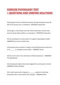 EXERCISE PHYSIOLOGY TEST 1 QUESTIONS AND VERIFIED SOLUTIONS&vert; VERIFIED TEST QUESTIONS