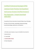 Certified Professional Geologist &lpar;CPG&rpar;  Licensure Exam Practice Test Questions  And Correct Answers &lpar;Verified Answers&rpar;  Plus Rationales &vert; Instant Download 2026&sol;2027
