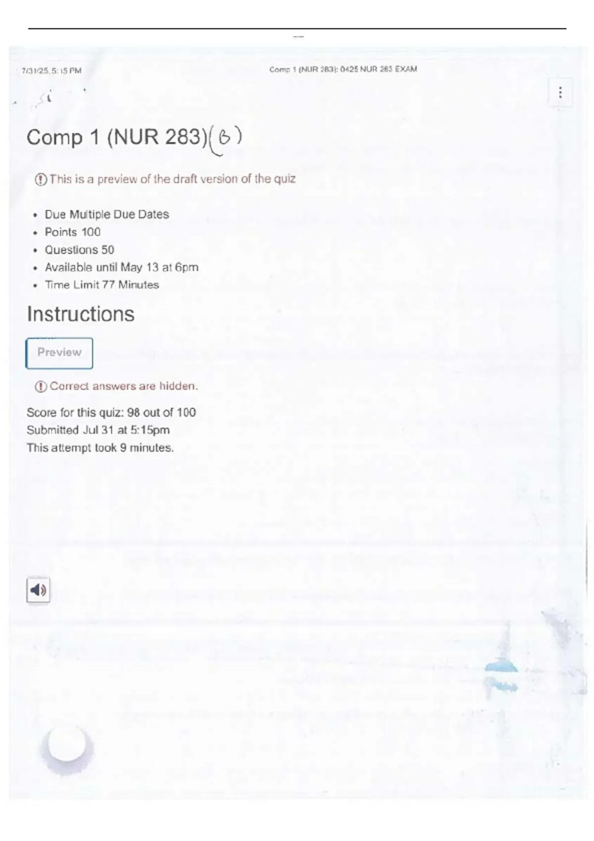 NUR 283 Comp 1, 2 and 3 Exam BUNDLE with Actual Questions and Correct ...