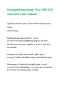 Managerial Accounting - Final &lpar;COM 316&rpar; exam with correct answers