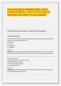 CA LIFE AND HEALTH INSURANCE EXAM 3 LATEST VERSIONS &lpar;VERSION A&comma; B AND C&rpar; ACTUAL EXAM 350 QUESTIONS AND CORRECT DETAILED ANSWERS