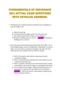 FUNDAMENTALS OF INSURANCE  &lpar;BC&rpar; ACTUAL EXAM QUESTIONS  WITH DETAILED ANSWERS&period; 