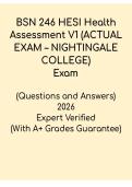 BSN 246 HESI Health Assessment V1 &ndash; Actual Exam &lpar;Nightingale College&rpar; PDF