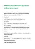 AAA Food manager certification exam with correct answers 