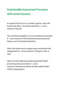 Food Handler Assessment Two exam with correct answers