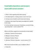 Food Safety Questions and Answers exam with correct answers