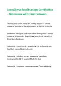 Learn2Serve Food Manager Certification &ndash; Notes exam with correct answers 
