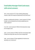 Food Safety Manager Flash Cards exam with correct answers