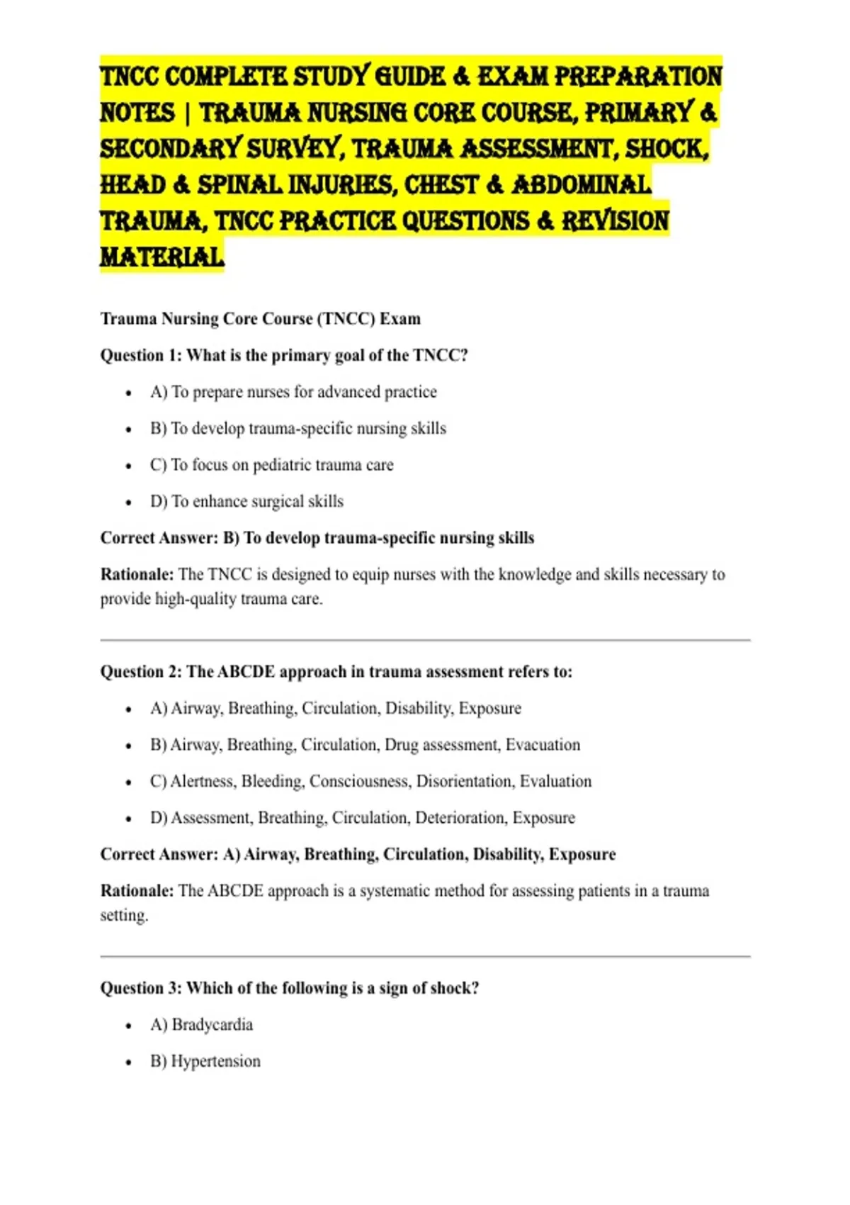 TNCC Complete Study Guide & Exam Preparation Notes | Trauma Nursing ...