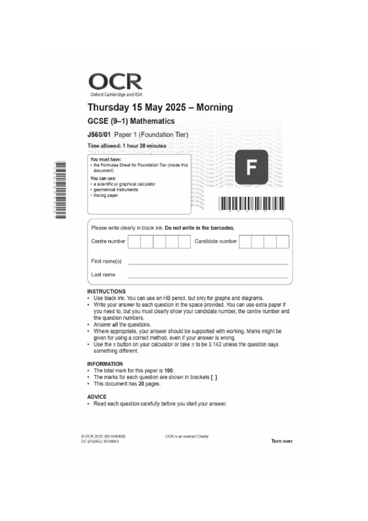 OCR GCSE (9-1) Mathematics COMPLETE Bundle: Papers 1-6 (Foundation ...