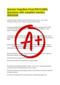 Quizzes Cognition Final &lpar;PSYC2260&rpar; Questions with complete solution 2025&sol;2026