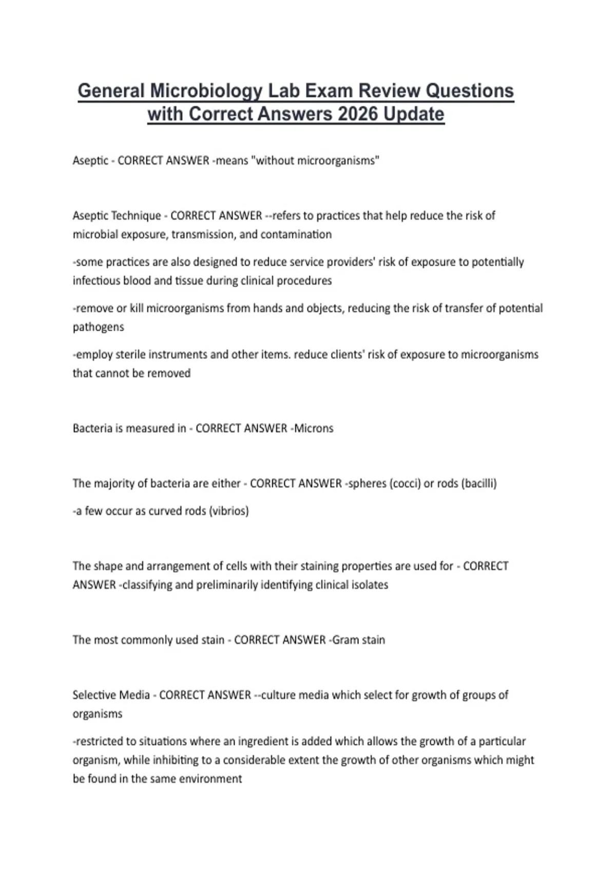 General Microbiology Lab Exam Review Questions with Correct Answers ...