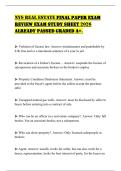NYS REAL ESTATE FINAL PAPER EXAM REVIEW EXAM STUDY SHEET 2026 ALREADY PASSED GRADED A&plus;&period;