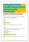 Florida &lpar;FL&rpar; Septic Tank Contractor  Exam &vert; 500&plus; State-Specific Questions with  Verified Answers & Detailed  Explanations &lpar;Updated&rpar; 100&percnt; CORRECT VERIFIED ANSWERS- NEW VERSION