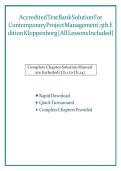 Test Bank for Contemporary Project Management&comma; 5th Edition &ndash; Timothy Kloppenborg &ndash; Complete Exam Questions & Answers