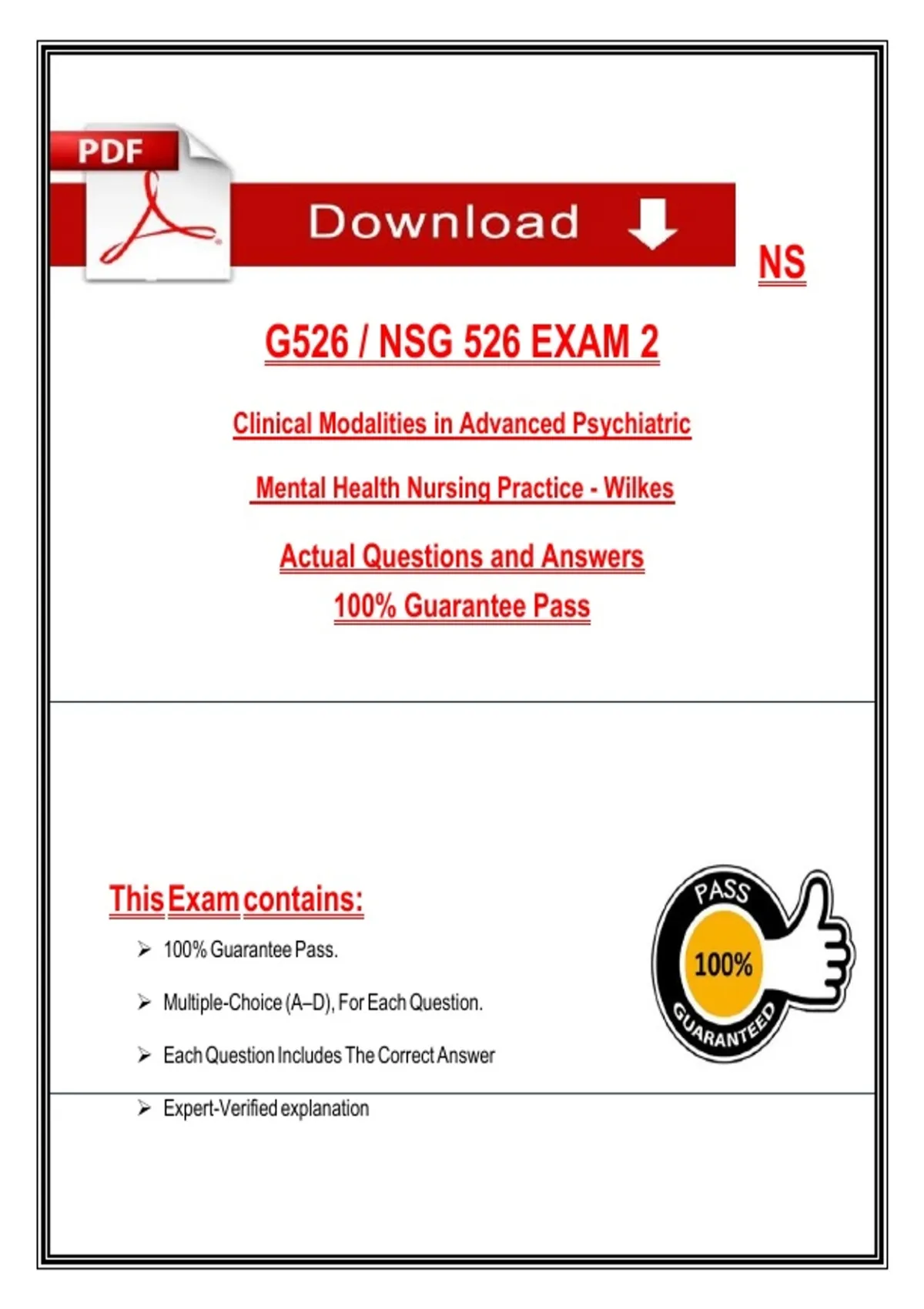 NSG526 / NSG 526 EXAM 2 Clinical Modalities in Advanced Psychiatric ...