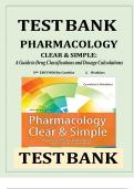 Test Bank - PHARMACOLOGY CLEAR AND SIMPLE - A Guide to Drug Classifications and Dosage Calculations By Cynthia Watkins