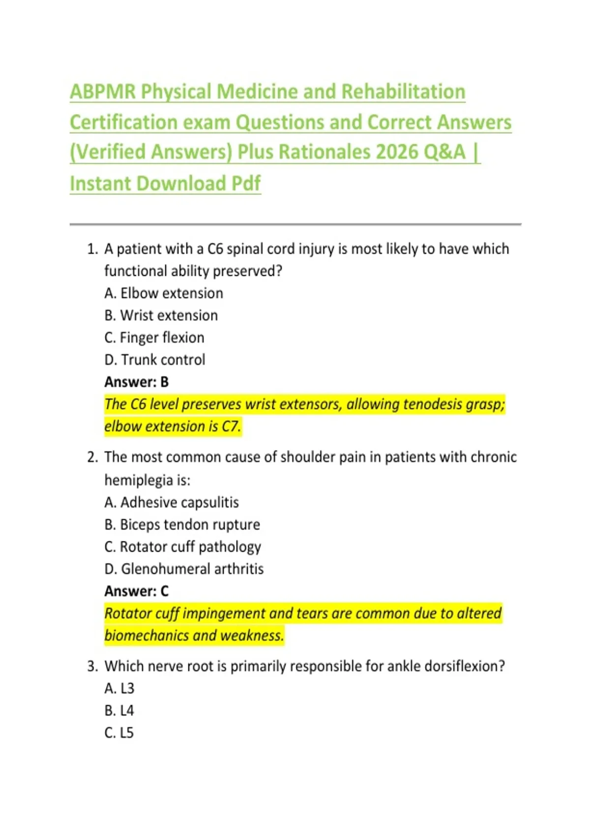 ABPMR Physical Medicine and Rehabilitation Certification exam Questions ...