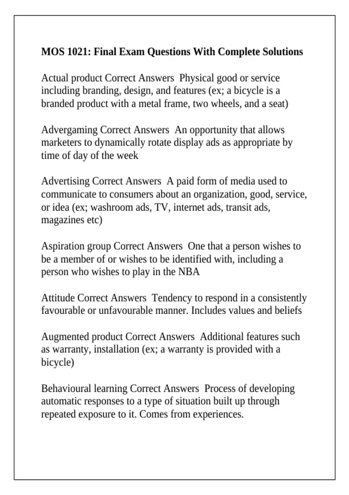 MOS 1021: Final Exam Questions With Complete Solutions - MOS 1021 ...